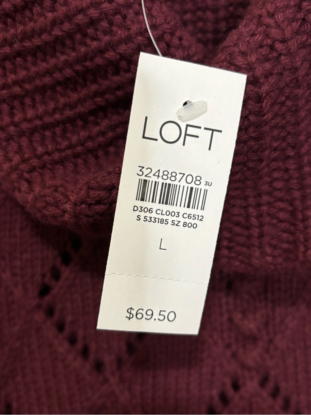 LOFT Burgundy Openwork Cable Cowl Neck Sweater - Picture 5 of 6